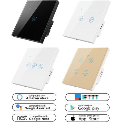 Doingwell TUYA 1 2 3 4 Gang Series Smart Wi-Fi Switch Wireless Smart Touch Light Switch Work With Alexa Google Home Etc