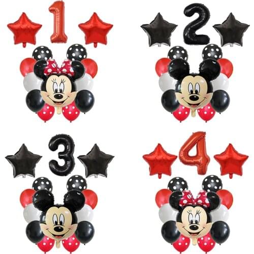 14Pcs/lot Disney Minnie Balloons Mickey Mouse Birthday Party Decorations Baby Shower Decor Kids Toy Number Balloon Helium Globos