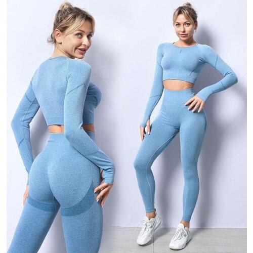 Womens seamless striped yoga clothing set knitting hip stretch fitness pants short sleeve two-piece run yoga suit sportswear