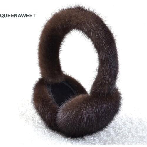 001 New Women Plush Genuine Real Fox Fur Earmuff Winter Real Fur Earmuffs Winter Accessories Women Ear Warmer Solid Ladies