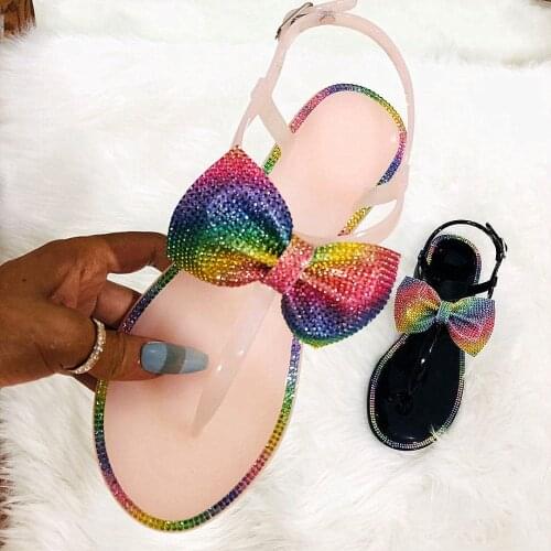 2020 New Fashion Crystal Bow Slippers Women Jelly Sandals Flat Slides Casual Beach Flip Flops Summer Jelly Shoes