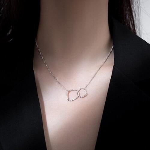925 Sterling Silver Interlocking Necklace for Women Irregular Geometric Circle Clavicle Chain Necklace Party Jewelry