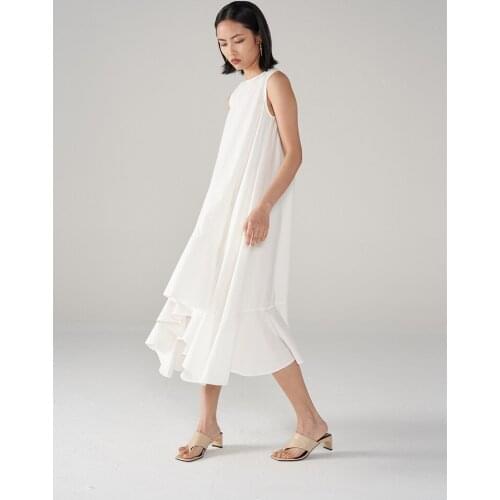 Ouverey Women Maxi A-Line Round Collar Dresses Relaxed Sleeveless Cotton Shirt Dress