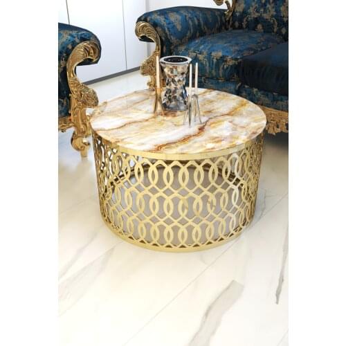 Gold Detailed Laser Cut Medium Tripod wohnzimmertisch طاولة غرفة معيشة столик из стекла