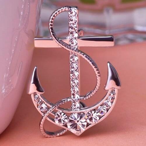 12pcs/lot wholesale Men Anchor Brooch Jewelry Shiny Austrian Crystal Hats Accessories Hijab Pins Mens Punk Brooch Pin Bijoux