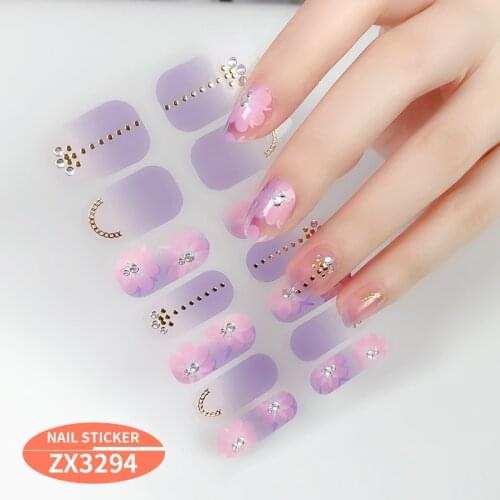 14tips/sheet Nail Wrap Glitter Flower Nail Art Stickers Full Cover Tips 2020 New Arrival DIY Self-Adhesive Nagel Manicure