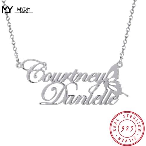 2021 NEW 925 Sterling Silver Custom Name Dancing Butterflies Neckalce Pendant Clavicle Chain For Women Gift 925 Jewelry