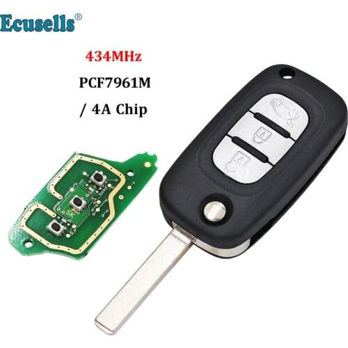 3 Button Remote Key Fob 434MHz PCF7961M 4A Chip for Renault Symbol Megane 3 Captur Kadjar 2013-2017 VA2 uncut blade