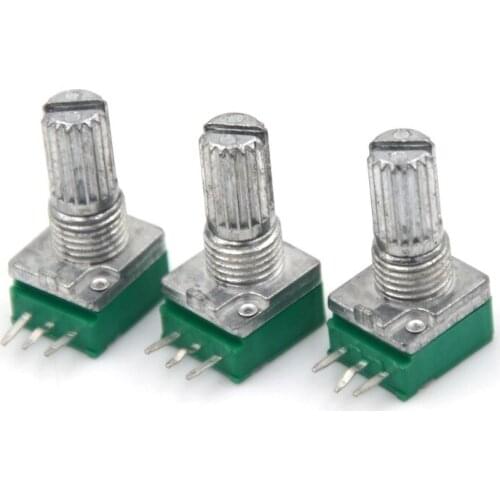 3Pcs B10K 3Pin Single Linear Rotary Potentiometer 15mm Knurled Shaft Potentiometers 10K Ohm With Nuts And Washers