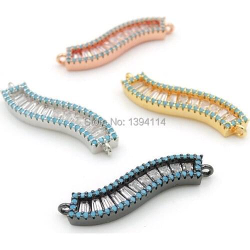 31*5*3mm Micro Pave Clear&Kallaite CZ Wave Connectors Fit For Men And Women Making Bracelets Jewelry