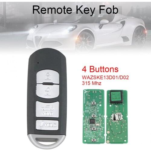 315MHz 4 Buttons Car Replacement Smart Remote Key Fob with 49 Chip WAZSKE13D01/D02 Fit for Mazda 3 6 MX-5 2013-2019
