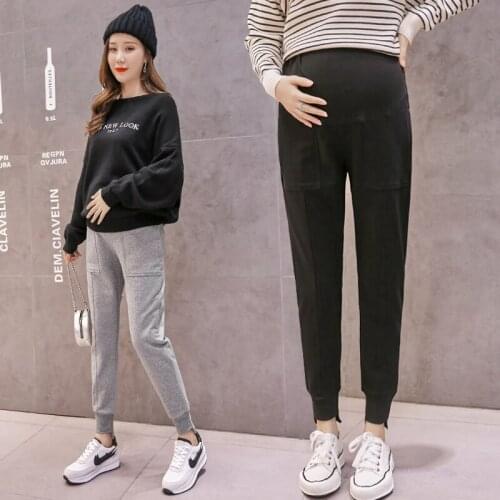 729# Maternity Pants Spring Autumn Cotton Harem Pants Loose Comfy Belly Support Pants Elastic Waist Maternity Trousers