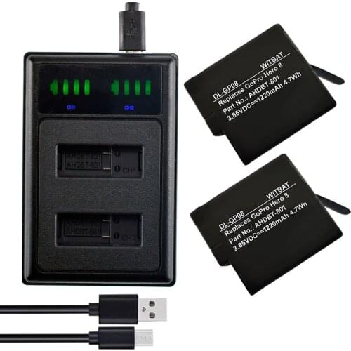Battery + LCD USB Charger for Gopro Hero 8 Black Battery Pack Akku AHDBT-801 Hero 8 Black Gopro Accessories