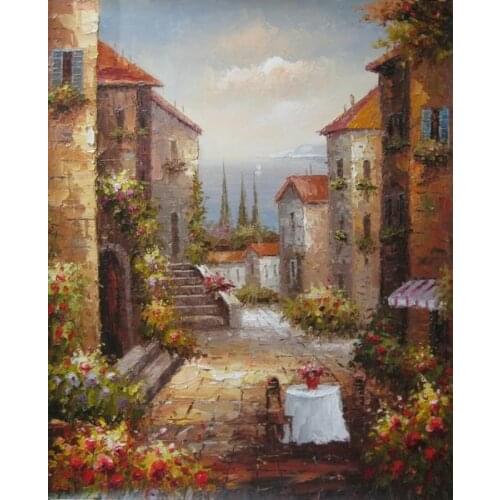 Free shipping Mediterranean sea house landscape oil painting canvas painting prints on canvas wall art decoration pictures