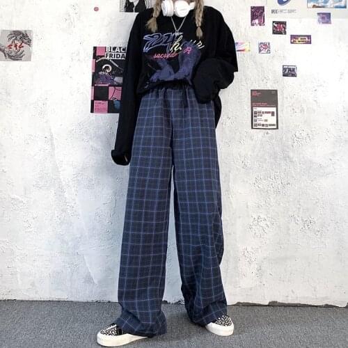 Oversize wide-leg pants women Korean vintage casual high-waist street style straight pants autumn new Harajuku punk style pants