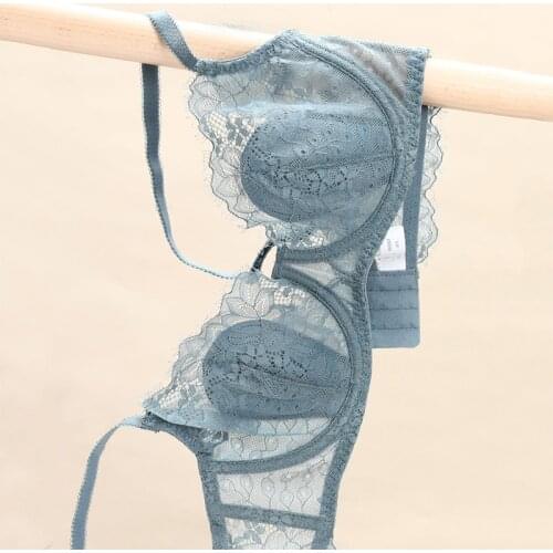 Gray Floral Lace Bra And Panty Sets For Women Plus Size D E Cup Ultra Thin Underwire Push Up Bras Underwear Girls Sexy Lingerie