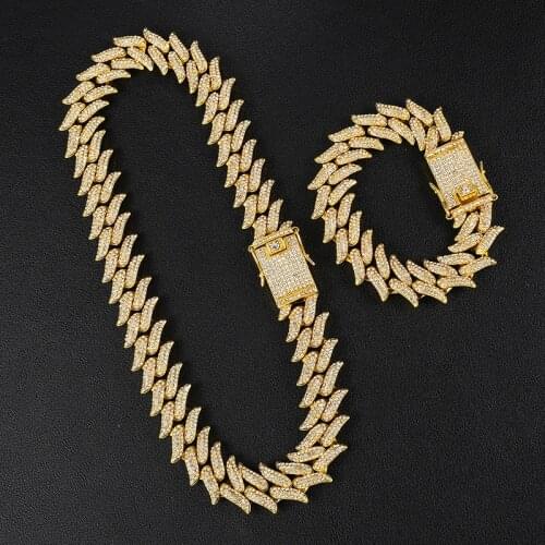 Hip Hop Gothic 19mm Zircon Inlaid Super Flash Cuban Chain Men Domineering Necklace Nightclub Personality Male Big Gold Chain