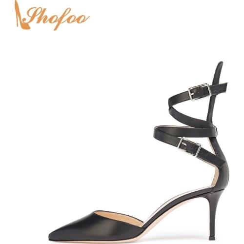 Black Stiletto High Heels Women Pumps Pointed Toe Ankle Buckle Strap Large Size 15 16 Ladies Summer Fashion Mature Shoes Shofoo