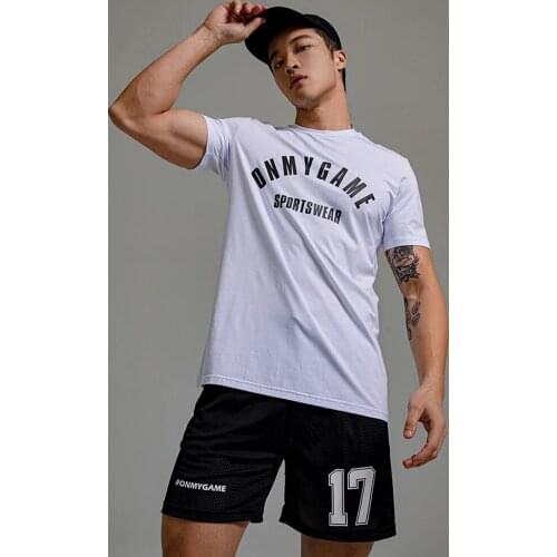 Fitness T-Shirt Solid color letter print sports casual round neck mens short sleeve summer fast dry breathable male Tees