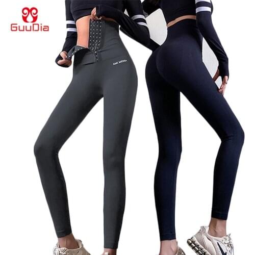 GUUDIA Slimmer Waist Body Shaper Pants with 4 Rows Hook Gym Workout Leggings Sports Capris Waist Shapers Tummy Control Shaping