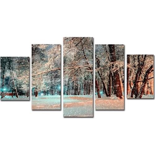 Canvas Wall Art Pictures Unframed Home Decoration Poster 5 Pieces Snow Woods Landscape Modern HD Print For Living Room Paint