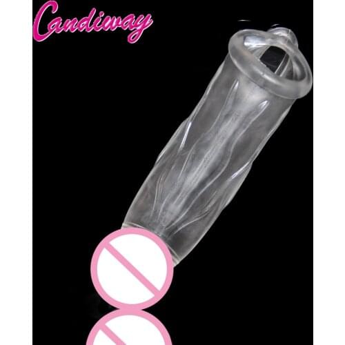 Crystal penis sleeve delay extend condom reusable cock Double Stamina ring sex toys Male penis sleeve extender for big dildo
