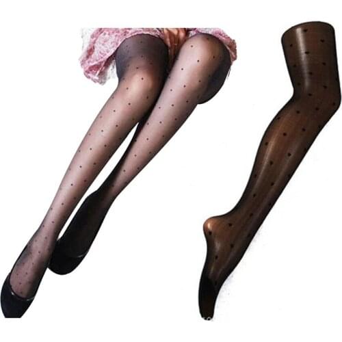 Womens Tights Classic Small Polka Dot Silk Stockings Thin Lady Vintage Faux Tattoo Stockings Pantyhose Female Hosiery