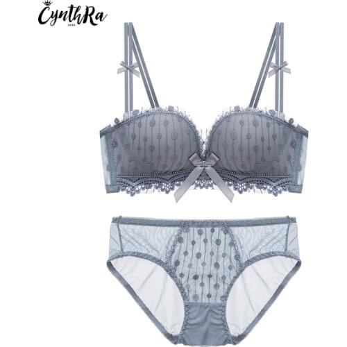 CYNTHRA Underwear Set Womens Lace Sexy Beauty Back Without Underwire Seamless Push Up Cute Bras And Panties Ladies Lingerie Set