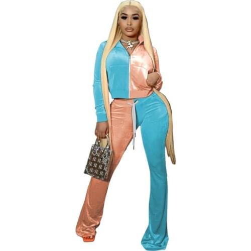 Long-Sleeved Jacket + Flared Pants Two-Piece African Womens Casual Pants 2021 Autumn Winter New Gold Velvet Slim Trousers Suit