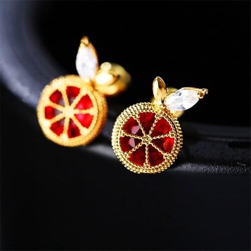 Cute Female Small Fruit Stud Earrings Fashion Gold Color Color Party Earrings Unique Style Red Zircon Stone Earrings For Women