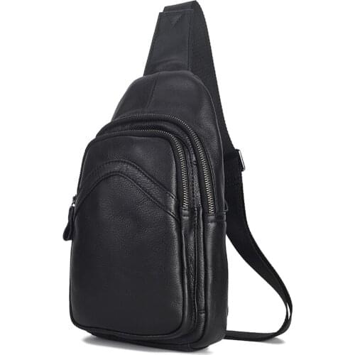 Fashion chest Sport bag Genuine Leather Sport black men Casual trend breast bag hold 7.9 inch
