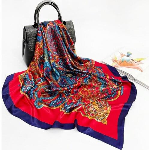 Fashionable and gorgeous Black gold print flying print ladies luxury 100% silk satin scarf 90 square scarf sunscreen shawl hijab