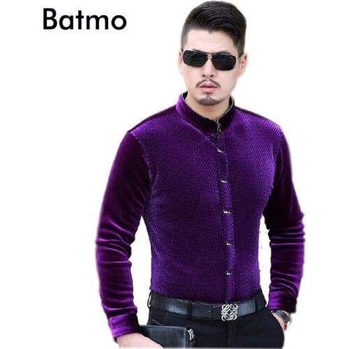 Batmo 2020 new arrival Stand callor casual purple Cashmere mens shirt,fashion shirt men ,3 color plus-size M,L,XL,XXL,3XL,4XL