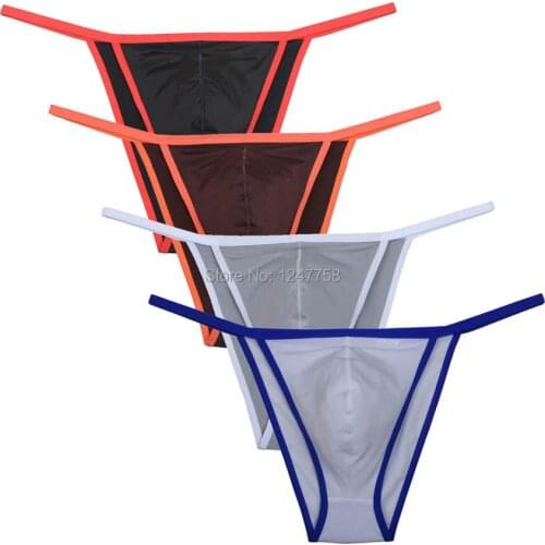 Ice Silk Pouch Tangas Mens Bikini Briefs Underpants Guy Bulge Pouch B Jockstrap Slip Homme Cueca Masculina