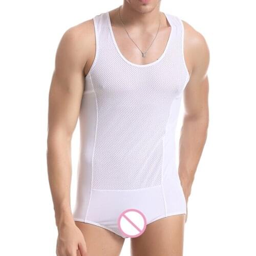 Male Mesh Gauze Sexy One Piece Transparent Hot Shapers Bodysuit Men Boxers Man See Through Wrestling Singlet Body Mens