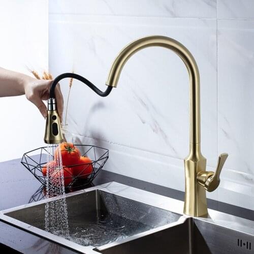 Kitchen pumping stretch high tap gold single washbasin sink hot and cold water tap