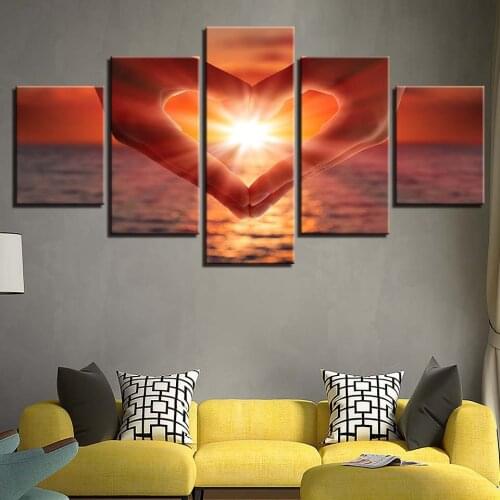 Wall Art Poster HD Printed Modern Canvas 5 Panel Sunrise Love Seaview Living Room Pictures Home Decor Modular Painting Frame
