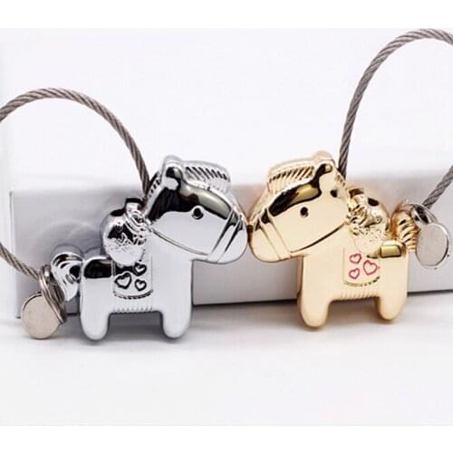 NEW Sweet Kiss Horse Couple Keychain Lover Women Men Cute Kiss Horse Couple Keychain Christmas Gifts Horse Key Holder Keyring