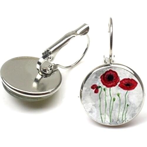New Arrival Red Poppy Art Dangle Earrings Handmade Round Glass Dome Field Poppies Flower Stud Earring women Jewellery Wholesale