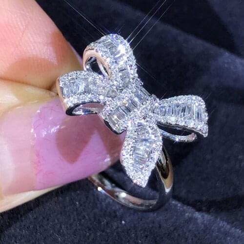 New Silver Color Sparkling Bow Knot Stackable Brand Ring Micro Pave CZ For Women Wedding Jewelry #5 6 7 8 9 10