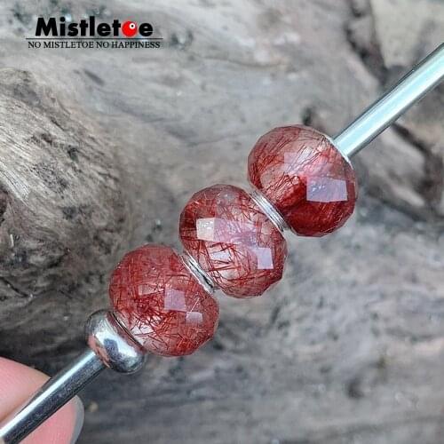 Mistletoe 925 Sterling Silver Fine Natural Faceted Red Rutilated Quartz Crystal Stone Bead Jewelry