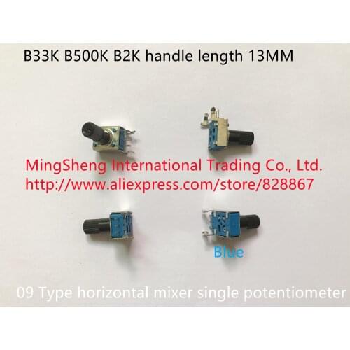 Original new 100% 09 Type horizontal mixer single linked potentiometer B33K B500K B2K handle long 13MM flower blue (SWITCH)