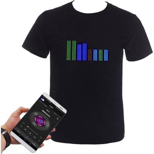Dropshipping Bluetooth Programmable Led T-shirt Dj LED Tshirt Built-in Battery Scrolling Text Animation Message Matrix Display