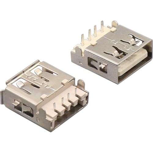 10Pcs Type A Female USB 2.0 Short body 4 Pin 2 Foot 180 Insert direct Data Charge Plug Socket Jack Connector Wire Adapeter