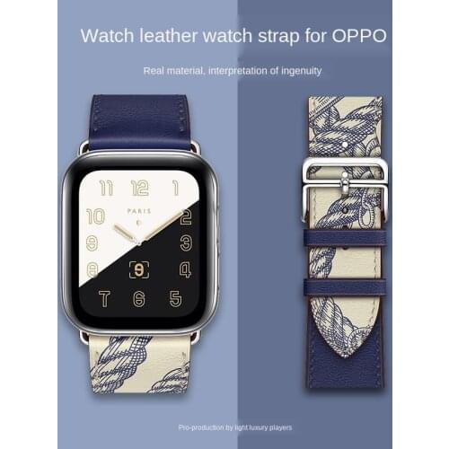 High quality leather top layer cowhide breathable personality trendy sports strap for Oppo watch smart watch 41mm 46mm
