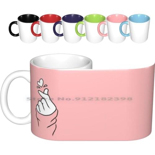 Cute Heart~ Ceramic Mugs Coffee Cups Milk Tea Mug Hand Ok Okay Korea Korean Boy Girls Pretty Kpop Seventeen Girls Generation