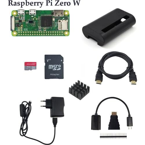 Raspberry Pi Zero/Zero W Starter Kit RPi Zero 1.3 Zero W Board +16G Card + Power Adapter +ABS Case + Heat Sink + 3 in 1 Adapter