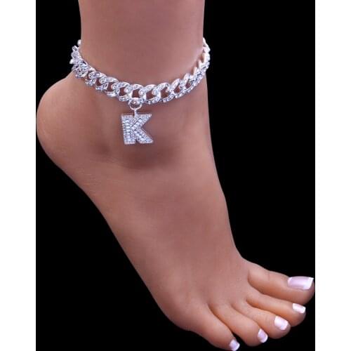 Stonefans 26 Initial Cuban Link Anklet Chain Iced Out for Men Women Miami Zinc Alloy Hip Hop Baguette Pendant Letter Anklet Gift