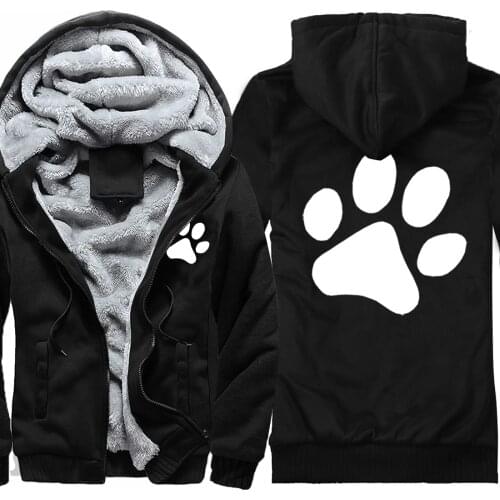 Man Thick Hoodie Sweatshirts Cats Paw Print Jackets Streetwear High Quality Wool Liner Warm Hooded Tracksuits Male Streetwear