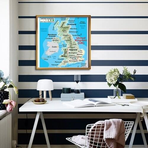 The UK Map Topographic Posters and Prints Wall Art Pictures Home Classroom Decoration School Education Supplies